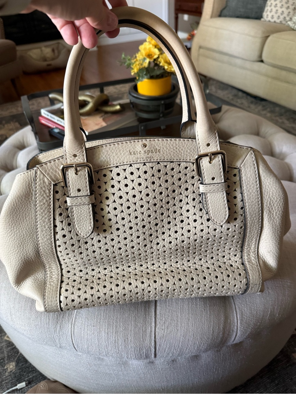 kate spade Cream Perforated Leather Satchel